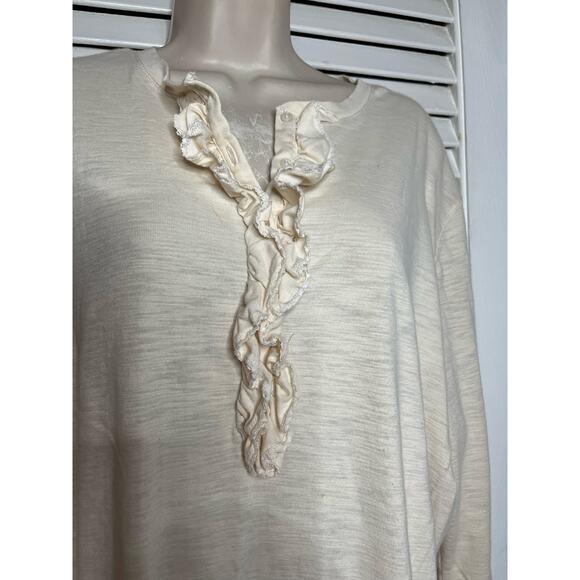 Chaps 100% cotton beige ruffle trim t‎ shirt 2X Excellent Nice banded cuffs - Picture 3 of 4